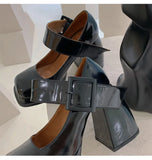 Xajzpa New Retro Mary Jane High Heels Women Shoes Fashion Chunky Heel Pumps Platform Ankle Buckle Japanese Uniform Ladies Shoes