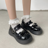 Xajzpa - Sweet Lace Bowknot Lolita Shoes Women 2023 Heart Buckle Platform Mary Janes Woman Cute Thick Bottom Non-slip JK Shoes