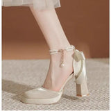 Xajzpa Mary Jane High Heel Sandal for Women Buckle Strap Female Shoe Espadrilles Platform High-heeled Block Girls Clogs Lacquered