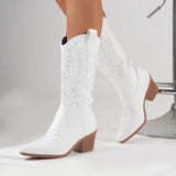 Xajzpa Plus size 43 High Quality Block Heels Mid-calf White Cowboy Boots Women Vintage Country Concert Western Boots Shoes