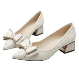 Xajzpa Block Heels For Women Pumps Bow Shoes Lace-Up Shallow Mouth Square Toe Slip On Sandals Ladies 2025 Pointed Wedge Chunky Gold Sli