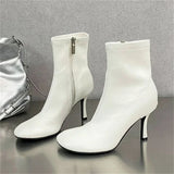 xajzpa Spring Autumn SEXY Round Toe Women Ankle Boots Concise Thin High Heels Shoes Fashion Side Zipper Short Booties