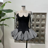 Xajzpa Fashion 2 Piece Set Women's Fish Bone Strapless Top Plaid Fluffy Short Skirts 2025 Summer New Tide