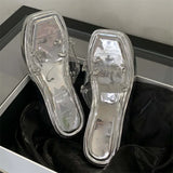 Xajzpa Diamond PVC Transparent Slippers Women Solid Platform Wedges Shoes Summer Square Toe High Heels Sandals