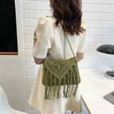 Xajzpa Fashion Cotton Woven Hollow Shoulder Crossbdoy Bags Female Summer Beach Bag Travel Small Tassel Handbag For Women Messenger Bags