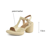 New Women Sandals Patent Leather Open Toe Sandals Chunky Heel Summer Shoes for Women Round Toe Platform Shoes Women High Heels