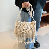 Xajzpa Fashion Cotton Woven Hollow Shoulder Crossbdoy Bags Female Summer Beach Bag Travel Small Tassel Handbag For Women Messenger Bags