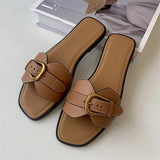 Slippers for Woman 2024 Summer Beach Flats Ladies Buckle Slides Gladiator Sandals Luxury Leather Mules Zapatos Mujer