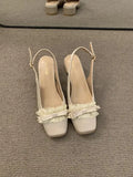 Xajzpa Sandals Round Toe Soft Female Shoe All-Match Lace Denim Women's Block Heels New Girls Closed Bow Laces Chunky Butterfly-kno