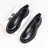 Xajzpa Men Korea Leather Platform Oxfords Slip On Thick Tottom For Male Derby Shoes Casual Loafers Mens Square Toe Formal Dress Shoes