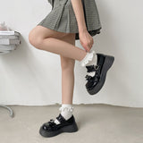 Xajzpa - Sweet Lace Bowknot Lolita Shoes Women 2023 Heart Buckle Platform Mary Janes Woman Cute Thick Bottom Non-slip JK Shoes
