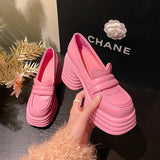 Xajzpa - High Heeled Women Square Toe Women's Loafers 2023 New Chunky Heel Sandals Leather Casual Brand Designer Loafers Platform Pump