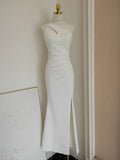 Xajzpa Fashion Dress Women's Single Shoulder Forked Fish Tail White Elegant Dresses 2025 Summer New Tide