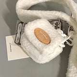 Xajzpa - Cute Collegiate Style Crossbody Bag White Soft Plush Letter Cartoon Print Shoulder Bag Fall Winter Youthful Sweet Handbag