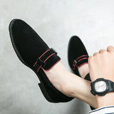 Xajzpa 2025 British style simple business dress shoes men's leather frosted flip fur loafers slip-on pointy peas casual shoes