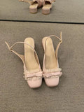 Xajzpa Sandals Round Toe Soft Female Shoe All-Match Lace Denim Women's Block Heels New Girls Closed Bow Laces Chunky Butterfly-kno