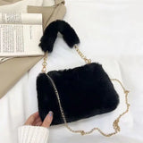 Xajzpa Autumn And Winter Plush Handbag For Woman New Small Chain Crossbody Bag Fashion Small Square Bag Single Shoulder Bag