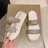 Luxury Crystal Women Slippers Shoes 2024 Summer Flip Flops Fashion Open Toe Beach Slingback Sandals Flats Outdoor Slides Femme