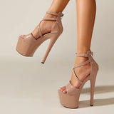 Xajzpa Sexy Extreme High Heels Platform Pole Dance Stripper Shoes Fashion Open Toe Buckle Strap Sandals Summer Zipper Women Pumps