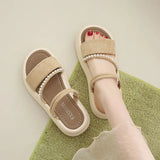 Xajzpa String Bead Shoes House Slippers Platform Slides Slipers Women House Slippers Platform Shoes String Bead Slides Slipers Wom