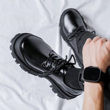 Xajzpa Original Design New British Style Lacquer Leather Men's Shoes Black Elevated Shoes Lace up Business Casual Shoes