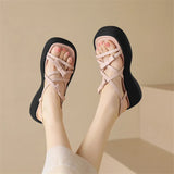 2024 New Square Toe Women Sandals Retro Genuine Leather Roman Sandals Casual Buckle Strap Summer Shoes GLADIATOR Platform Shoes