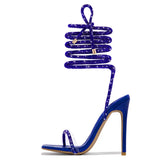 Xajzpa Sexy Gold Crystal Ankle Cross Strap Sandals Women Summer Party Wedding Banquet Shoes Fashion Open Toe Club Stripper Heels
