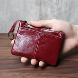 Xajzpa  Handmade Genuine Leather Small Wallet, Business Card Bag, Top Layer, Cowhide Simple Zipper, Driver's License Bag, Bus Card  Bag