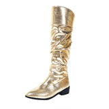 Xajzpa   Vintage Thick Heel Women Pleated Knee High Boots Fashion Slip On Shoes Autumn Winter Ladies Long Booties