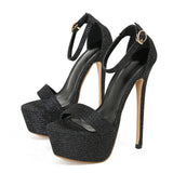 Xajzpa Model Catwalk Sequined Platform Sandals For Women Sexy Open Toe Party Nachtclub Stripper Heels Pole Dance Shoes Size 34-46