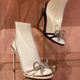 Xajzpa Sandals Black Shoes for Women Clear Heels Buckle Strap Large Size New Beige Bow Summer Girls Rhinestone Big Comfort Low