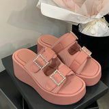 Xajzpa Glitter Slides Shoes Woman Female Slippers On A Wedge Platform Jelly New Retro Crystal On A Wedge Shoes Woman's Slippers Gl