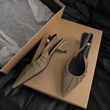 Xajzpa Brand New Women Sandal Shoes Fashion Point Toe Ladies Elegant Slingback Sandals Med Heel Dress Pumps Shoes Mujer
