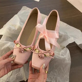 Xajzpa Women Flats Bow Marie Janes Shoes Elegant Wedding Shoes Lolita Dress Square Toe Shoes Designer Walking Shoes Female Zapatos