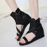 Xajzpa Brand Women's Shoes Zipper Sandals Boots Clogs Platform Fashion Wedge Ladies Mid-Calf Lolita High Heel Rome Square Toe Peep