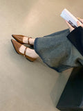 Xajzpa Retro Style Thick Heel Spring and Autumn Women Mary Jane Shoes Fashion Shallow Pointed Toe Ladies Comfort Office Pumps Footwear