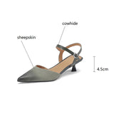 New Women Sandals Split Leather Cover Toe Sandals French Retro Summer Shoes for Women Pointed Toe Office Ladies Shoes Women
