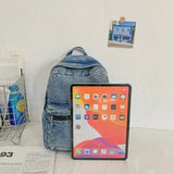 Xajzpa  Classic Popular Solid Color Denim Backpack, Comfortable Fabric, Large Capacity, Suitable for Business Travel