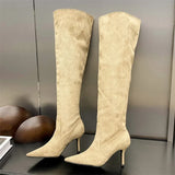 xajzpa Autumn Winter Sexy Thin Heels Knee-High Boots Women Pointed Toe Party Prom Ladies Shoes Elegant Long Botas De Mujer