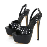 Xajzpa Fashion Design Metal Rivet Back Buckle Strap Platform Sandals Women Wedding Banquet Shoe Sexy Peep Toe Stripper High Heels