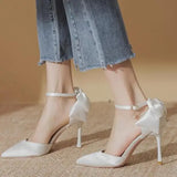 Xajzpa High Heels Pointed Toe Women's High-Heeled Shoes Sandals Ladies 2025 Sexy Pump Sweet Spikes Beige Spring African Latest Crossdre