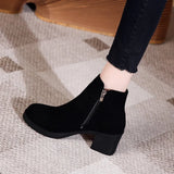 Xajzpa  Women's Autumn and Winter New Fashion Solid Temperament Ankle Boots Round Head Square Heel Slip on Solid Casual Boots Size