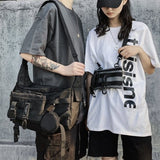 Xajzpa - Shoulder Gothic Black Crossbody Messenger Tote Bags For Men Women's Shopper Nylon  Hip Hop Techwear Satchel Waist Goth Postman
