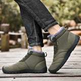 New Men Snow Boots Thick Plush Outdoor Waterproof Slip On Sneakers Winter Sewing Elastic Band Warm Lightweight Hiking Male Shoes