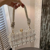 Diamond Clear Acrylic Box Evening Clutch Bags Women Boutique Woven Knotted Rope Rhinestone Purse and Handbags Wedding Party Ins