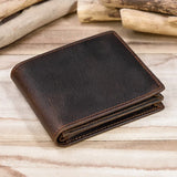 Xajzpa Vintage Men Wallet Genuine Leather Short Purse Wallet Men Small Slim Coin Purse Bifold Carteira Slim Male Coin Wallet Cowskin