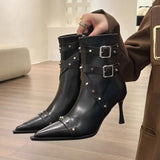 Xajzpa White Mid-Calf Boots Women's Rubber Shoes Rain Rivets Winter Footwear Zipper Boots-Women Crossdresser Low Rock Riding 2025 Mid C