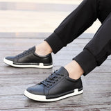Xajzpa Men's Casual Leather Shoes for Men Fashion Four Seasons Breathable Lace-up Athletic Shoes Shallow Skate Shoes Large Sizes 38-48