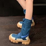 Xajzpa - 2023 New Women's Ankle Boots Fashion Cowboy Knight Boot Punk Gothic Classic Denim Canvas Shoes Short Goth Platform Shoes