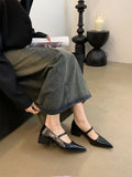 Xajzpa Retro Style Thick Heel Spring and Autumn Women Mary Jane Shoes Fashion Shallow Pointed Toe Ladies Comfort Office Pumps Footwear